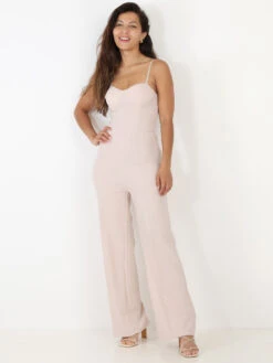 Combinaison Pantalon évasé Crème à Bretelles Beige -Mode Étoilée Soldes Magasin Z09 12090 BGE 3