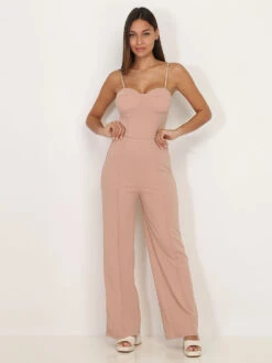 Mode Étoilée Soldes Magasin 34 Combinaison Pantalon évasé Beige à Bretelles Naturel