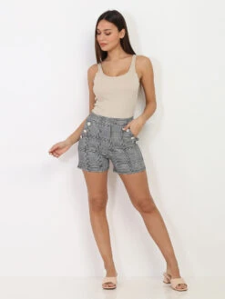 Short Officier à Motif Prince-de-galles -Mode Étoilée Soldes Magasin Z10 16018 2 BLKWHT 3