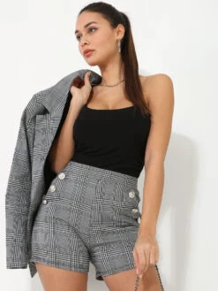 Short Officier à Motif Prince-de-galles -Mode Étoilée Soldes Magasin Z10 16018 2 BLKWHT 5