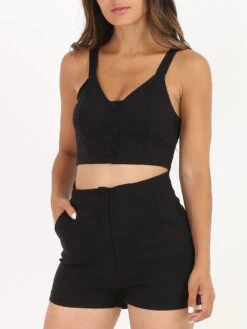 Mode Étoilée Soldes Magasin 15 Crop Top Texturé Style Chambray