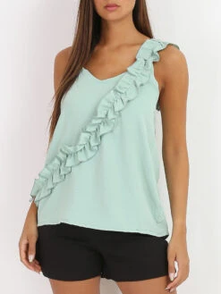 Top à Fines Bretelles Avec Volants Froncés