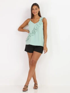 Top à Fines Bretelles Avec Volants Froncés -Mode Étoilée Soldes Magasin Z15 22023 LTGRN 3