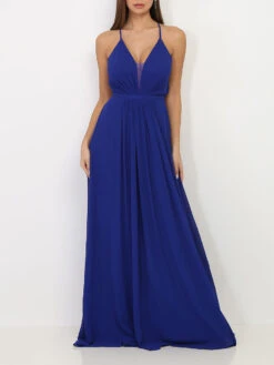 Robe Longue Drapée à Bretelles