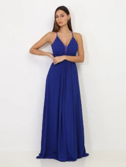 Robe Longue Drapée à Bretelles -Mode Étoilée Soldes Magasin Z26 HM2295 BLU 4