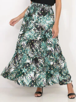 Jupe à Imprimé Tropical Et Détails Dorés