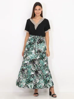 Jupe à Imprimé Tropical Et Détails Dorés -Mode Étoilée Soldes Magasin Z27 0907 6 WHT 3